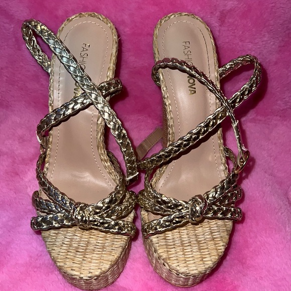 Gold Cork Heels - Picture 2 of 3